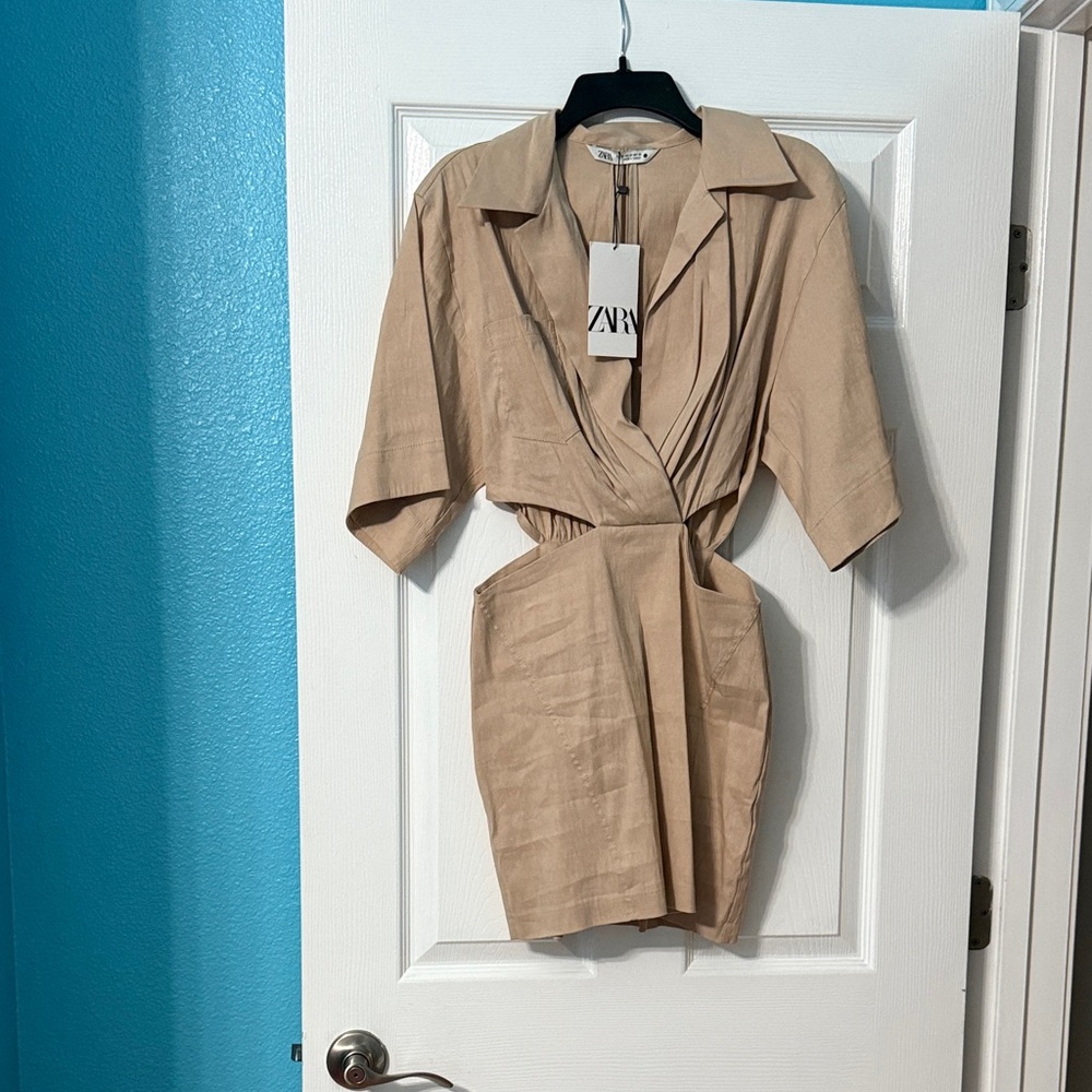 Zara Beige Short Sleeve Dress